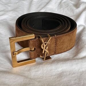 YSL | 3cm Cassandre Belt in Brick Suede